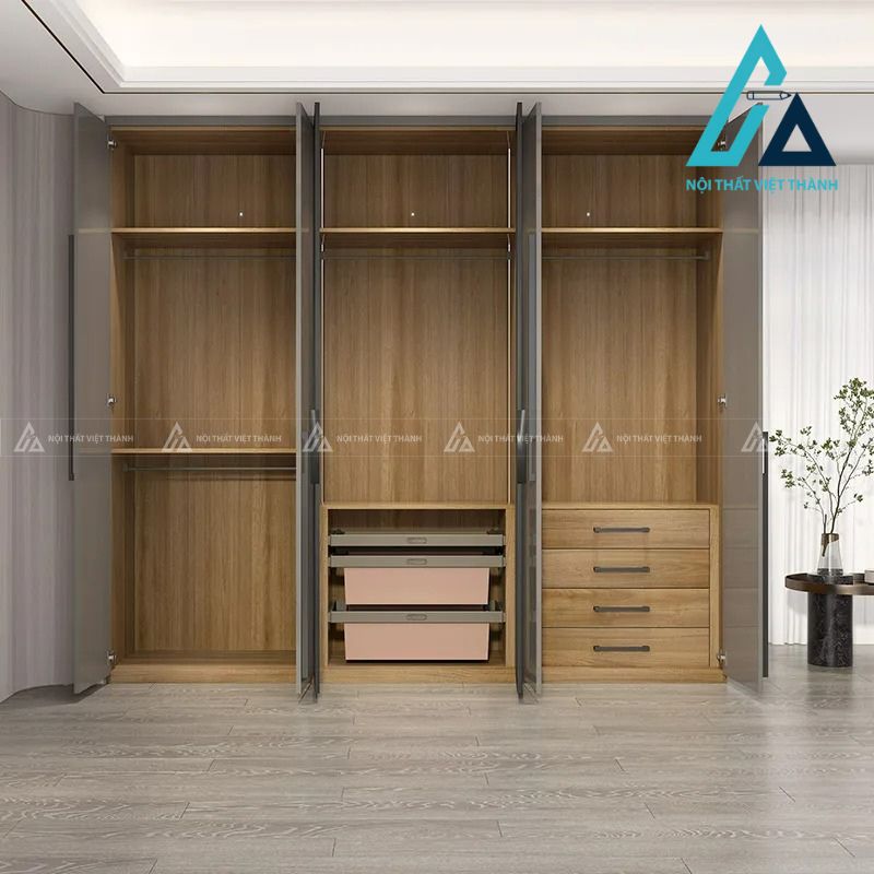 Tủ quần áo 6 cánh kính màu xám MDF hiện đại sang trọng cao cấp 1