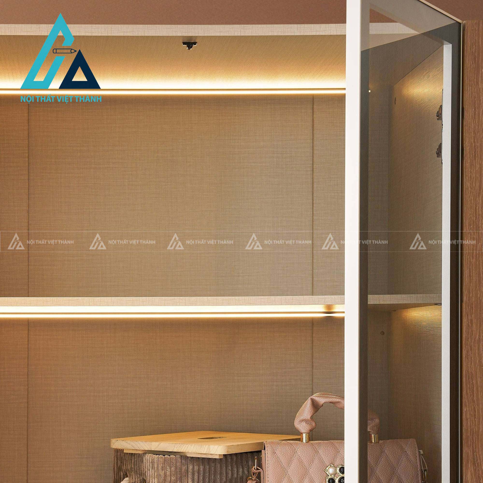 Tủ quần áo 6 cánh kính màu xám MDF tích hợp LED hiện đại cao cấp 5