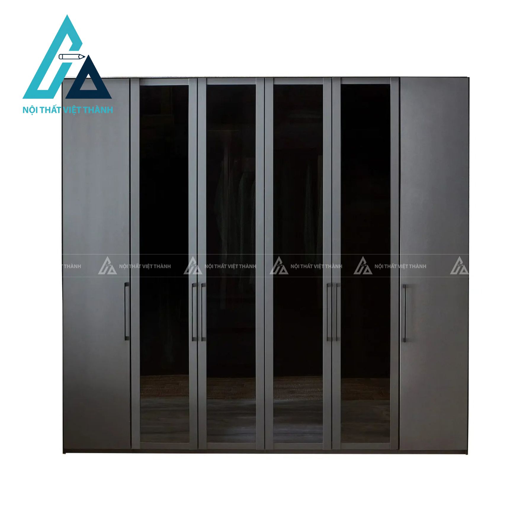 Tủ quần áo 6 cánh kính MDF màu đen hiện đại sang trọng cao cấp 1