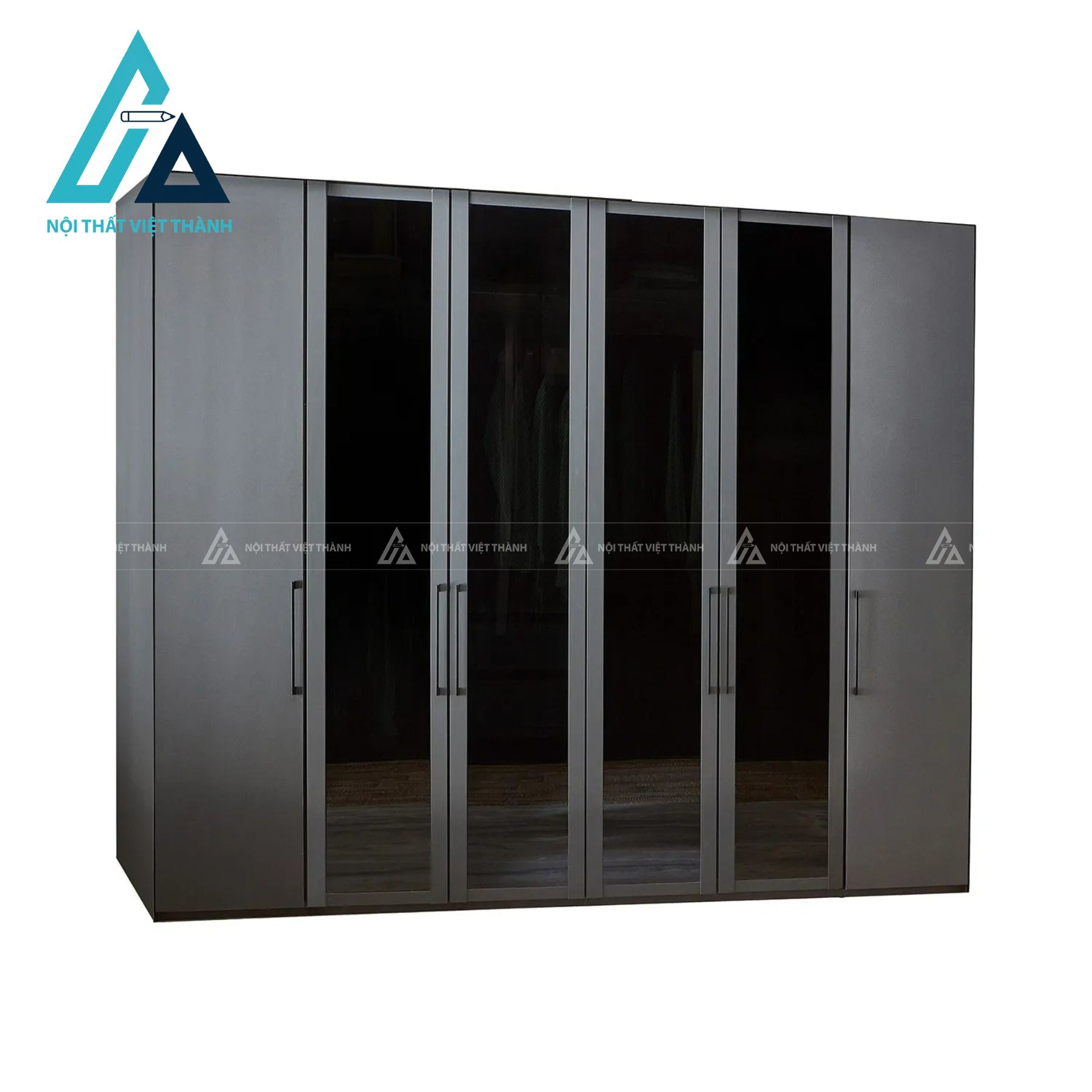 Tủ quần áo 6 cánh kính MDF màu đen hiện đại sang trọng cao cấp 2