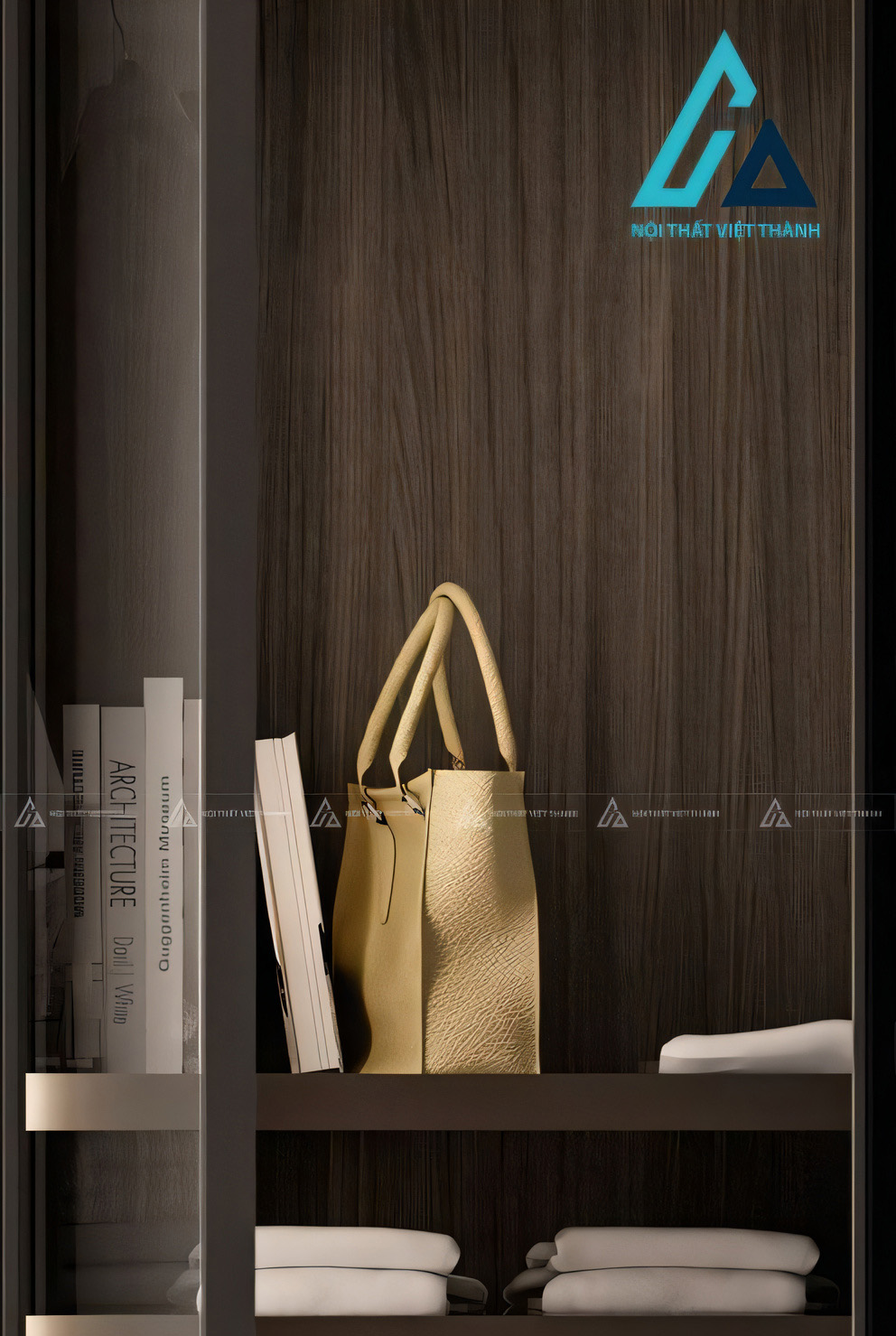 Tủ quần áo 6 cánh kính MDF vân gỗ tích hợp đèn LED hiện đại cao cấp 2