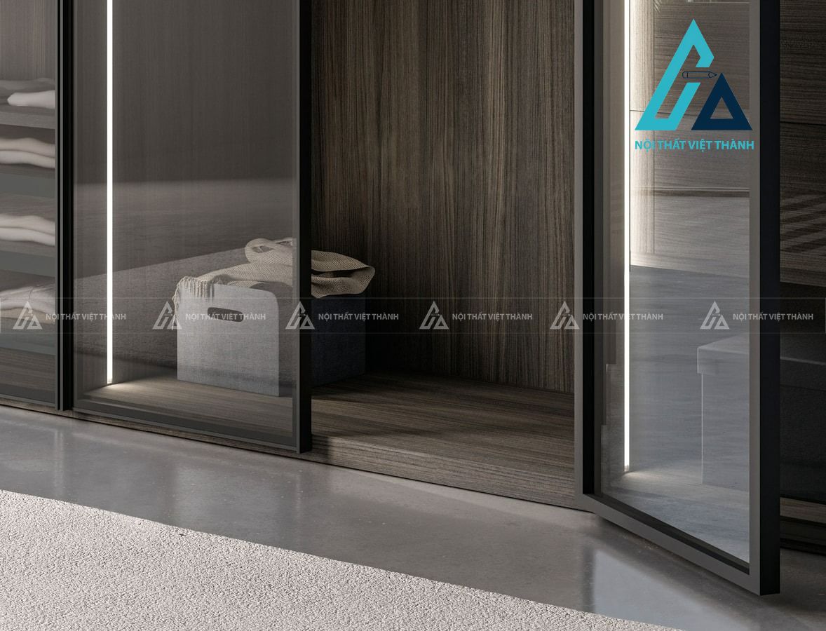 Tủ quần áo 6 cánh kính MDF vân gỗ tích hợp đèn LED hiện đại cao cấp 3