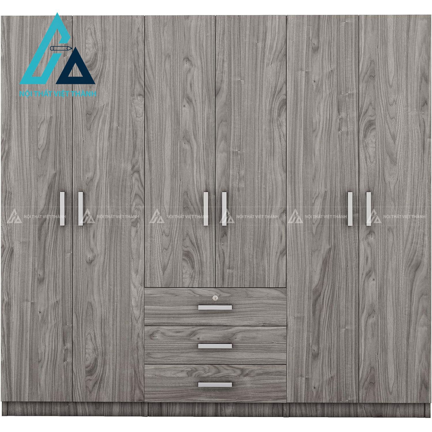 Tủ quần áo 6 cánh MDF màu xám hiện đại nhiều ngăn lưu trữ rộng rãi 4