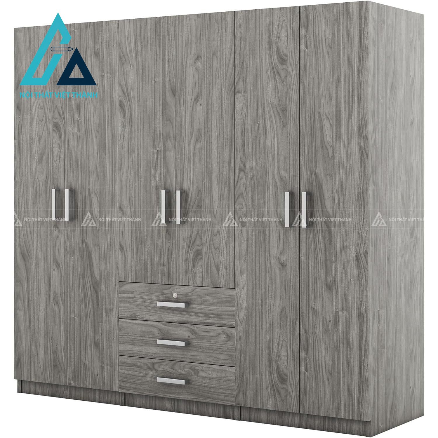 Tủ quần áo 6 cánh MDF màu xám hiện đại nhiều ngăn lưu trữ rộng rãi 5