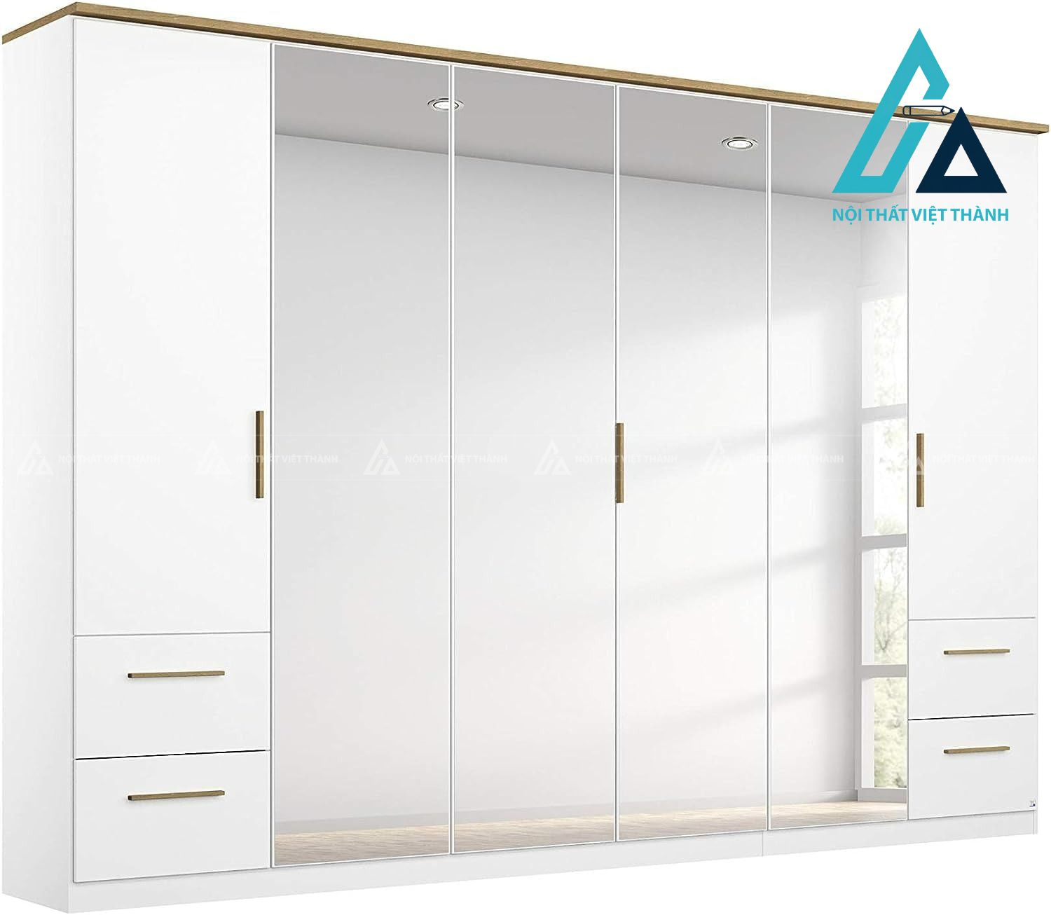 Tủ quần áo 6 cánh MDF phối trắng sồi kèm 4 ngăn kéo rộng hiện đại 3