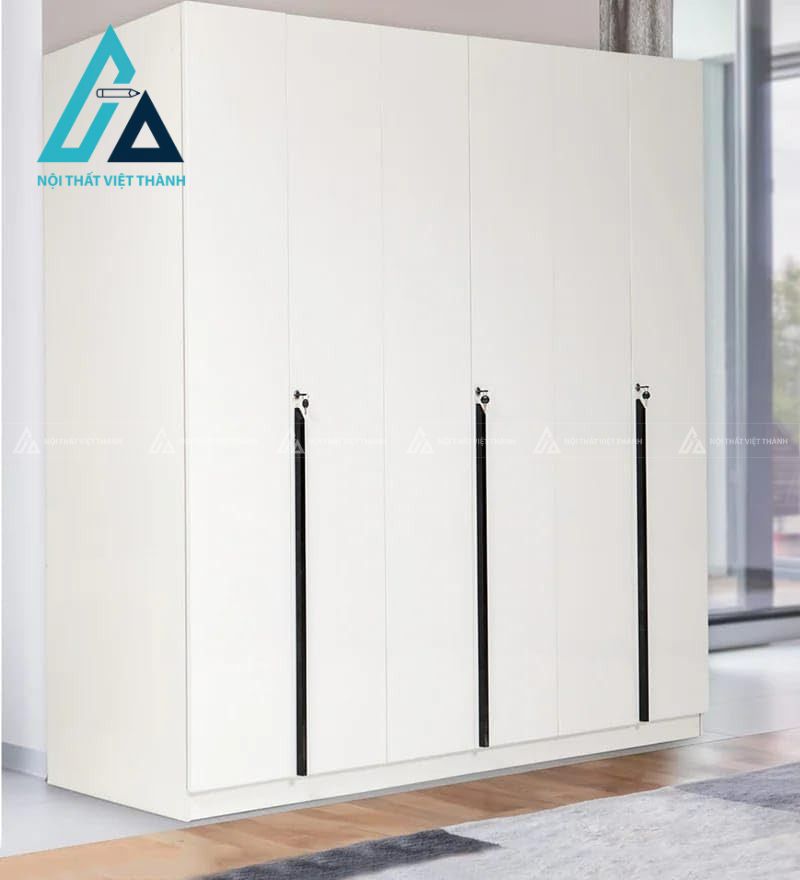 Tủ quần áo 6 cánh MDF sơn trắng bóng cao cấp nhiều ngăn rộng tiện dụng