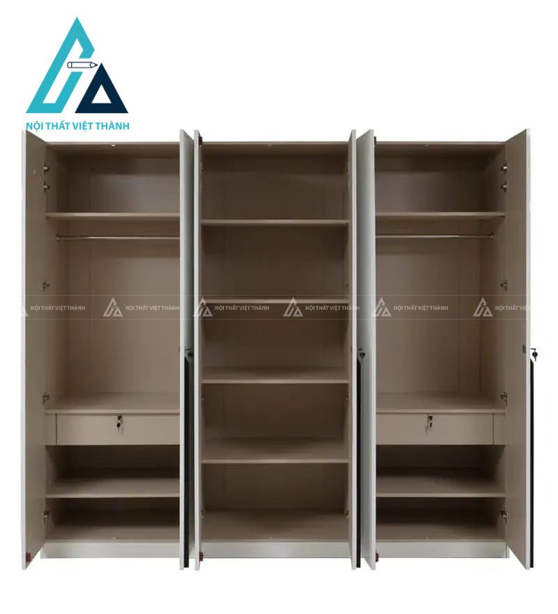 Tủ quần áo 6 cánh MDF sơn trắng bóng cao cấp nhiều ngăn rộng tiện dụng 3