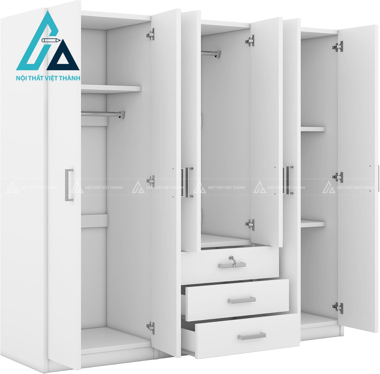 Tủ quần áo 6 cánh MDF sơn trắng hiện đại rộng rãi cho phòng ngủ 3