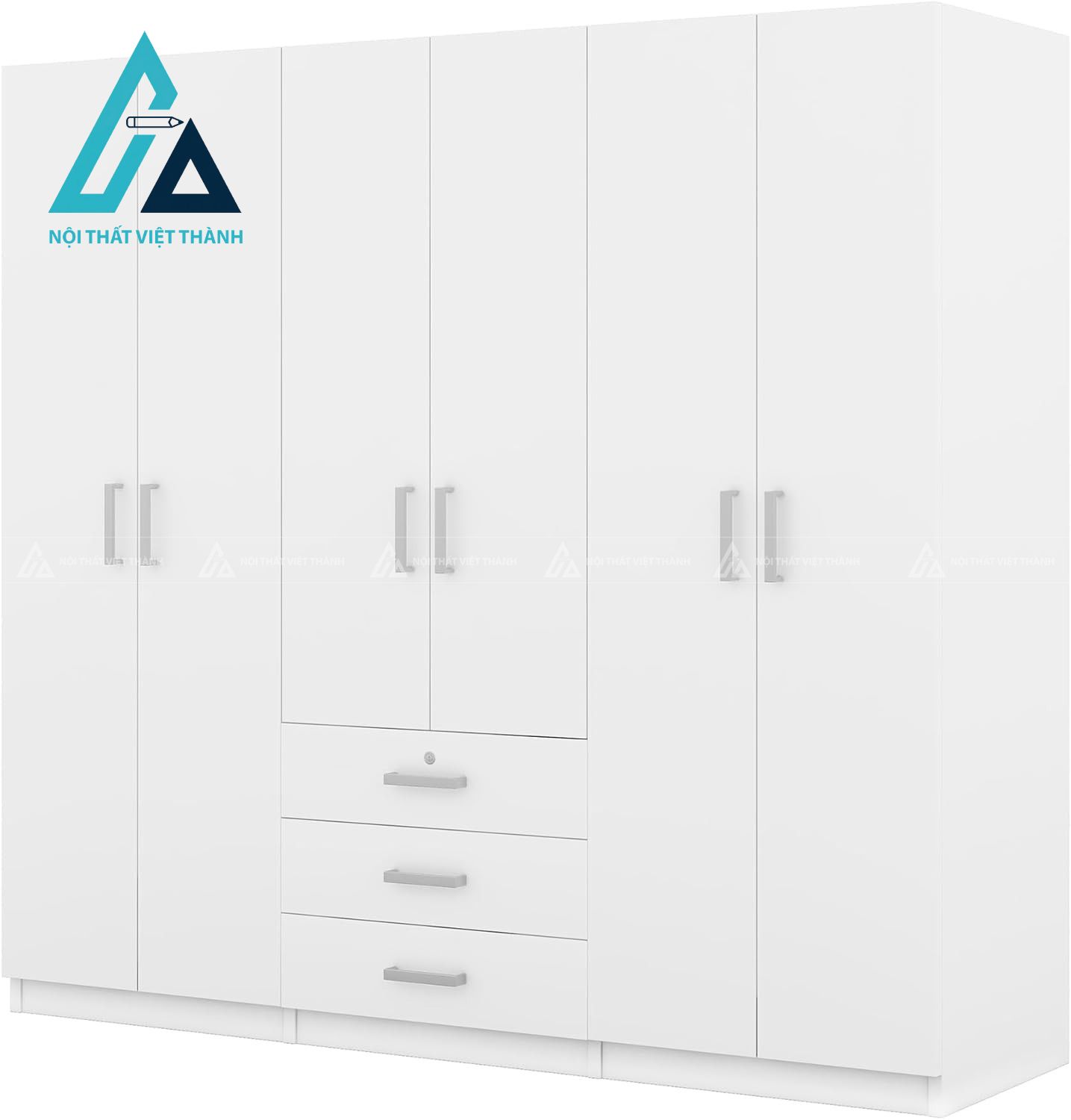 Tủ quần áo 6 cánh MDF sơn trắng hiện đại rộng rãi cho phòng ngủ 4