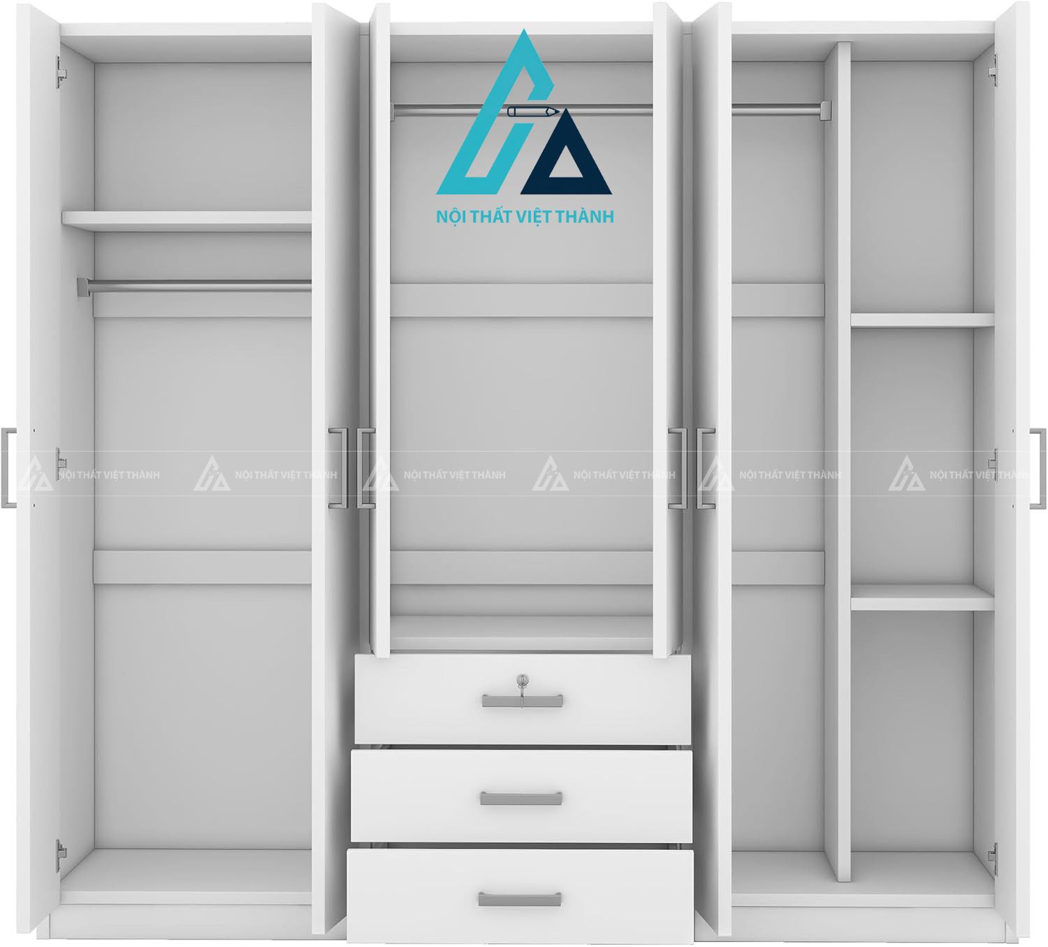 Tủ quần áo 6 cánh MDF sơn trắng hiện đại rộng rãi cho phòng ngủ 5