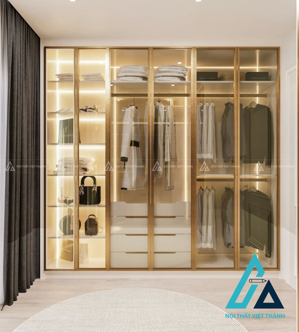 Tủ cánh kính kết hợp đèn led sang trọng