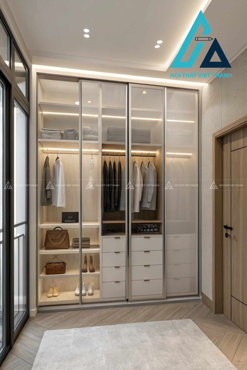 Kích thước tủ cánh kính đảm bảo hài hoà cho phòng ngủ