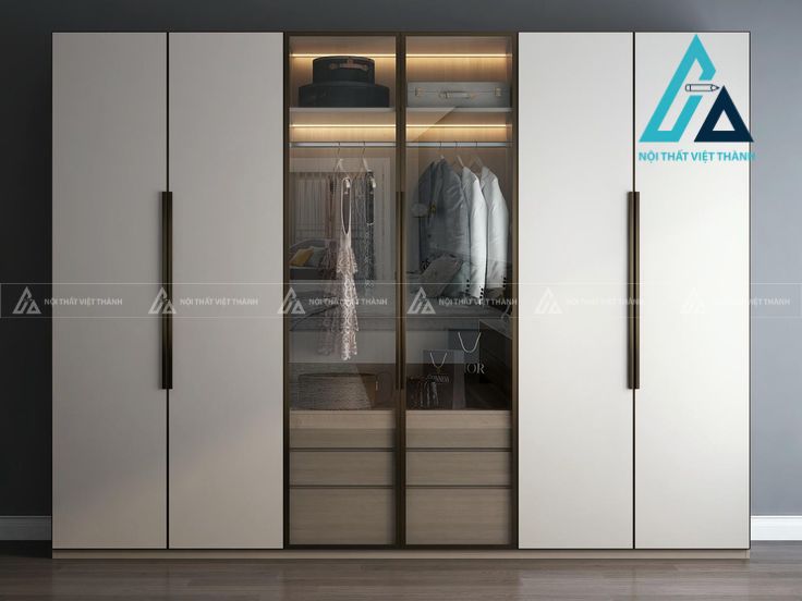 Tủ cánh kính kết hợp tủ gỗ  truyền thống