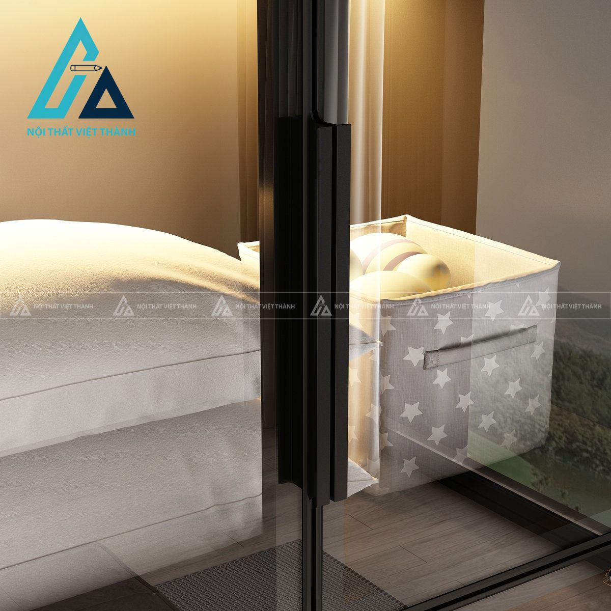 Tủ quần áo cánh kính cao cấp tích hợp đèn LED hiện đại sang trọng 3