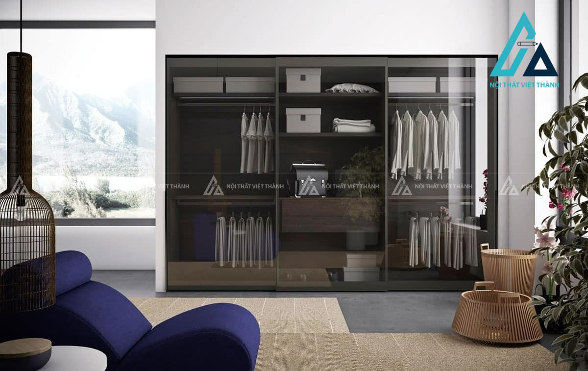 Tủ quần áo cánh kính khung nhôm cửa lùa hiện đại sang trọng cao cấp