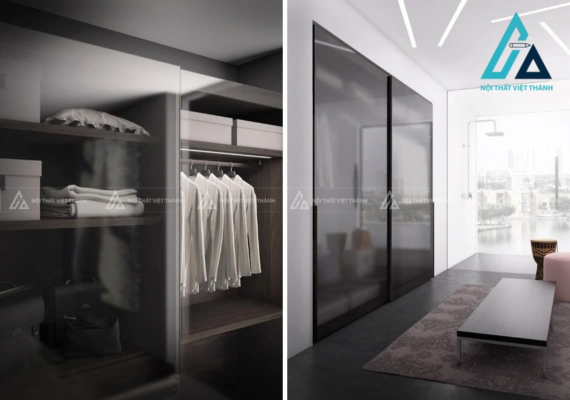 Tủ quần áo cánh kính khung nhôm cửa lùa hiện đại sang trọng cao cấp 2