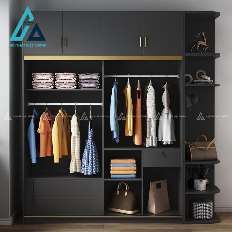 Tủ quần áo cánh kính MDF màu đen phong cách hiện đại cao cấp 1