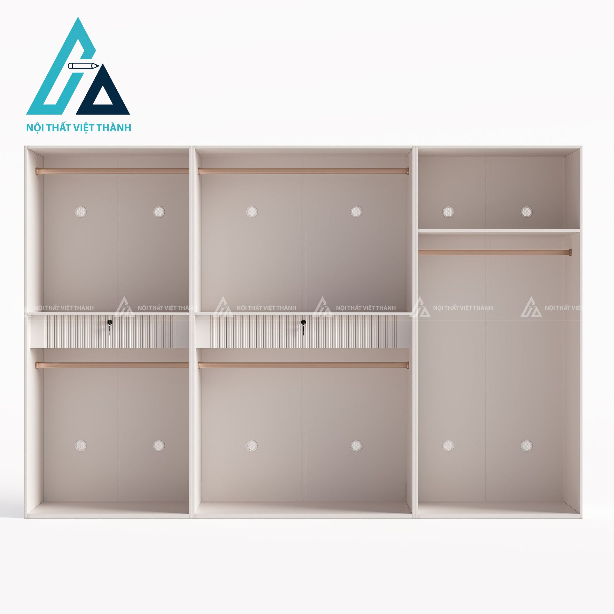 Tủ quần áo cánh kính MDF màu trắng tích hợp đèn LED hiện đại 6