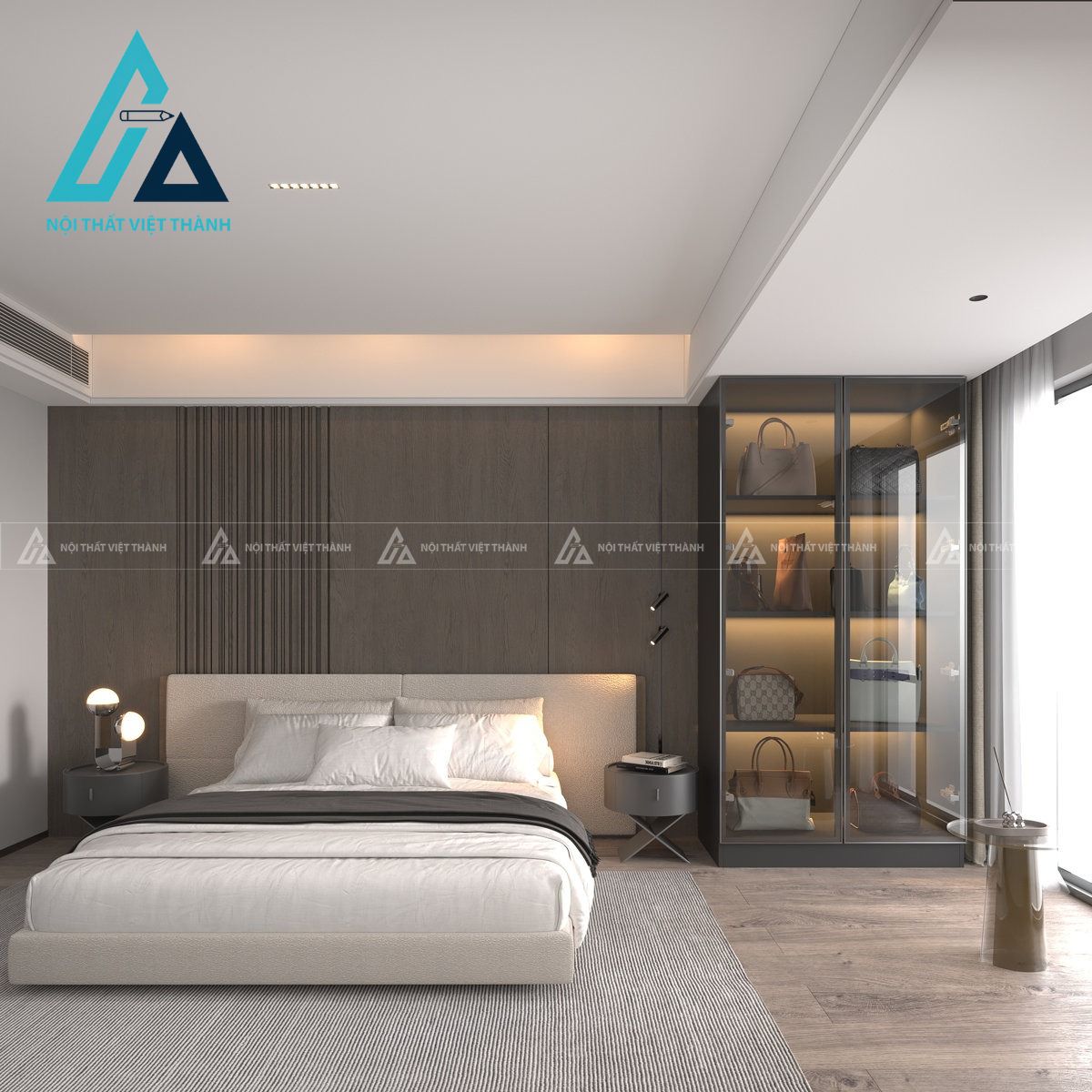 Tủ quần áo cánh kính MDF tích hợp đèn LED hiện đại tối ưu lưu trữ 1