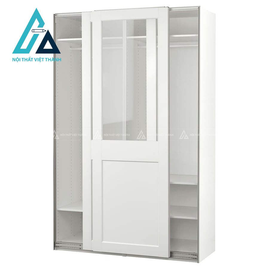 Tủ quần áo cánh kính trượt màu trắng MDF hiện đại tối ưu không gian 4