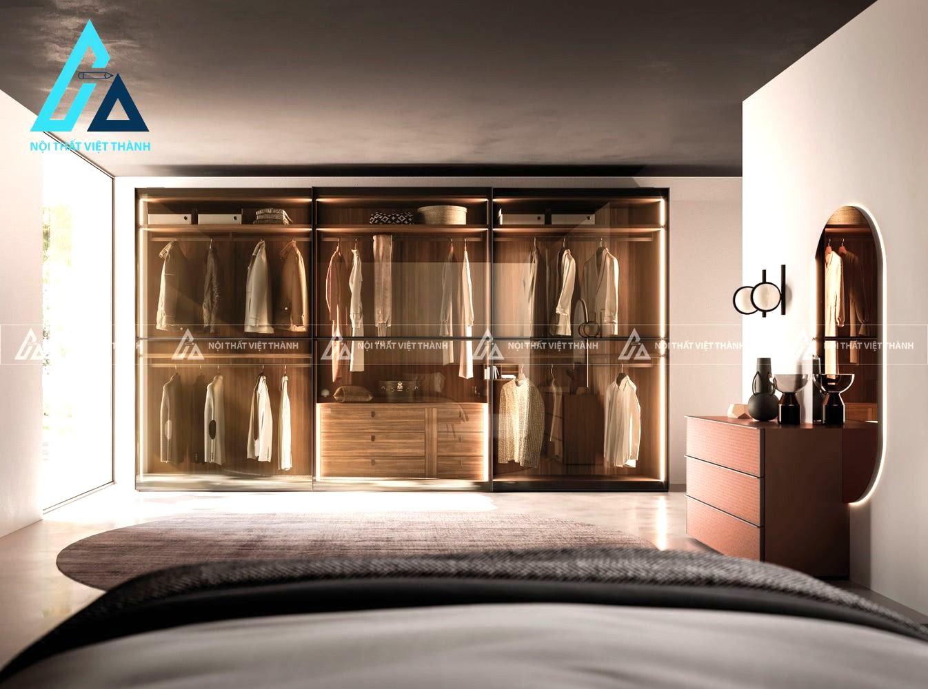 Tủ quần áo cánh kính trượt MDF cao cấp phong cách hiện đại sang trọng