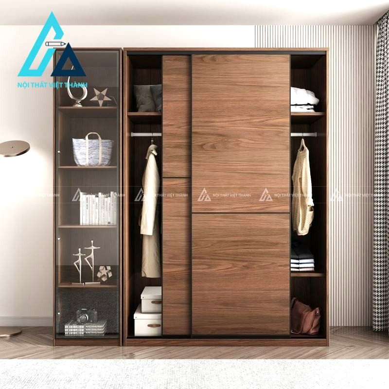 Tủ quần áo cánh kính trượt MDF phủ Melamine hiện đại tiết kiệm diện tích
