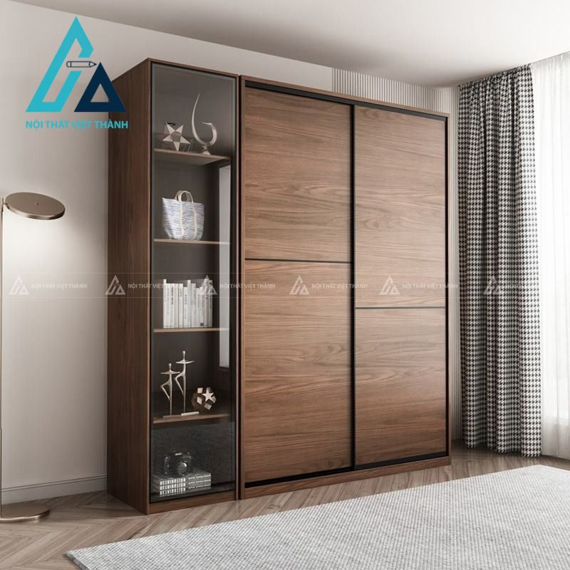 Tủ quần áo cánh kính trượt MDF phủ Melamine hiện đại tiết kiệm diện tích 1
