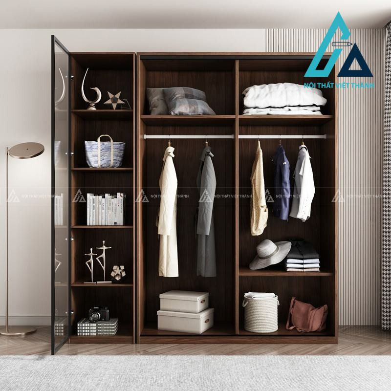 Tủ quần áo cánh kính trượt MDF phủ Melamine hiện đại tiết kiệm diện tích 2