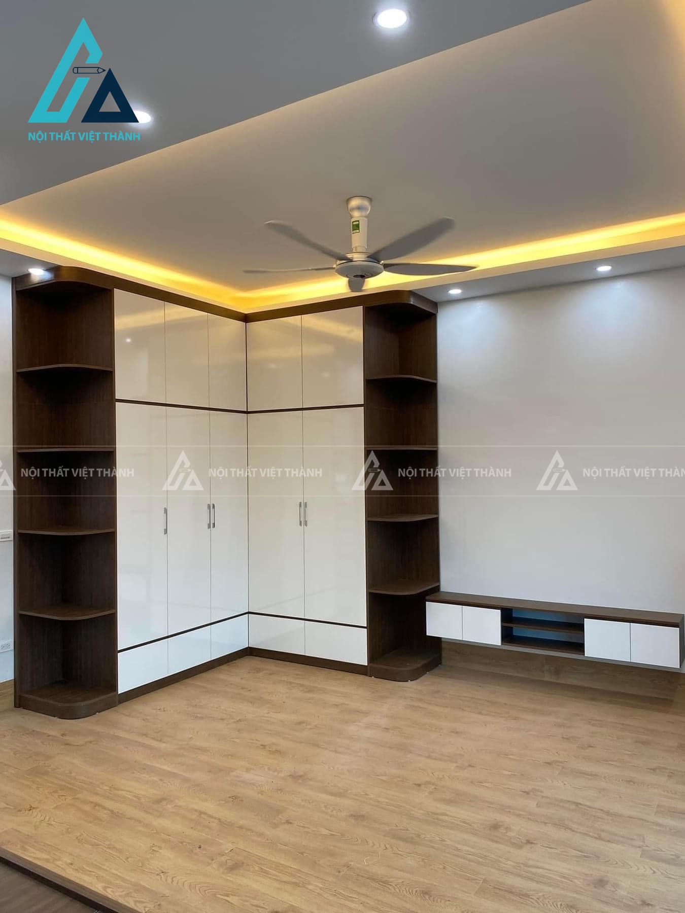 Tủ quần áo chữ L gỗ công nghiệp trắng hiện đại
