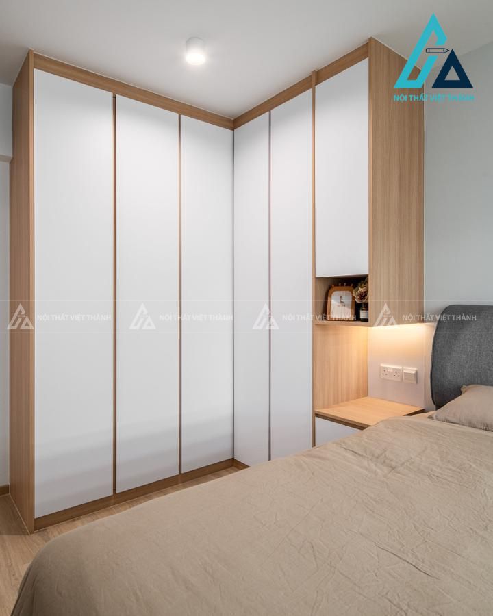 Tủ quần áo kịch trần trắng kết hợp tủ dầu giường tiện lợi