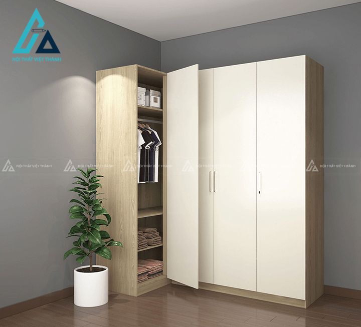 Tủ chữ L vân gỗ vàng tối giản