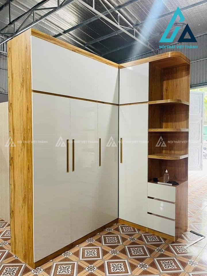 Tủ quần áo chữ L trắng có ngăn trang trí