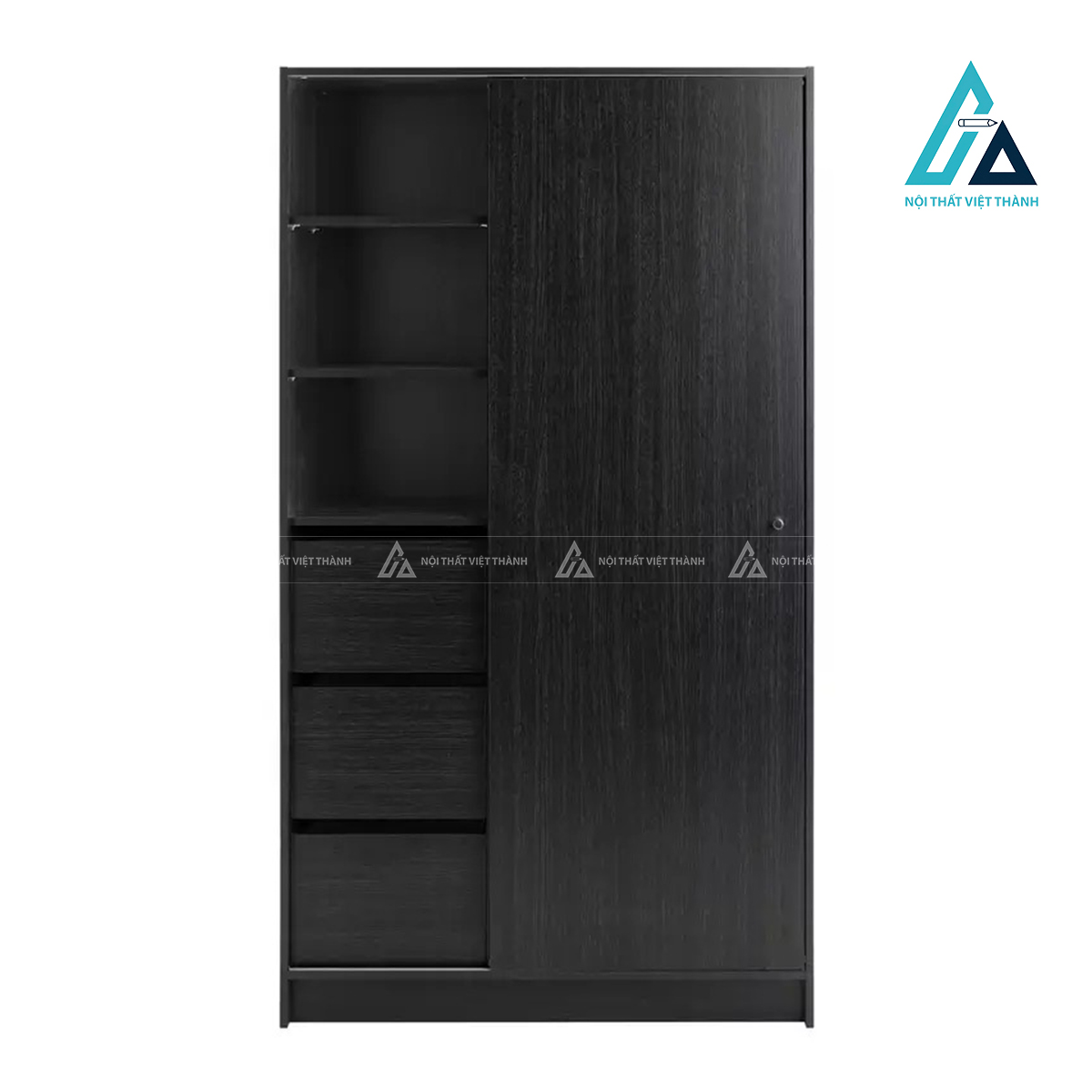 Tủ quần áo cửa lùa 1 cánh MDF màu đen tối giản cho phòng nhỏ 3