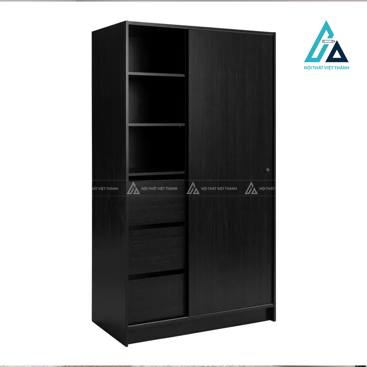 Tủ quần áo cửa lùa 1 cánh MDF màu đen tối giản cho phòng nhỏ 4