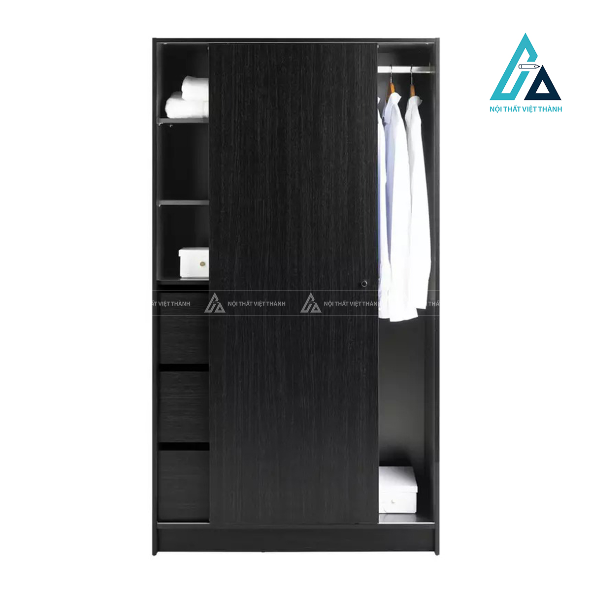 Tủ quần áo cửa lùa 1 cánh MDF màu đen tối giản cho phòng nhỏ 5