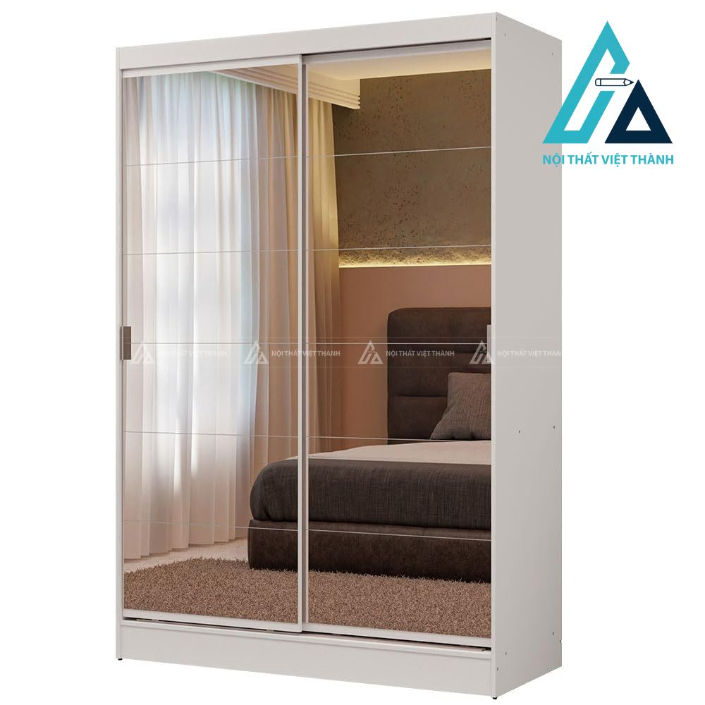 Tủ quần áo cửa lùa 2 cánh gương màu trắng MDF nhỏ gọn hiện đại 1