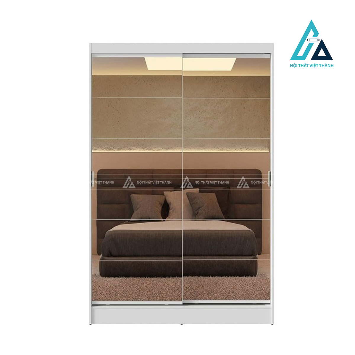 Tủ quần áo cửa lùa 2 cánh gương màu trắng MDF nhỏ gọn hiện đại 2