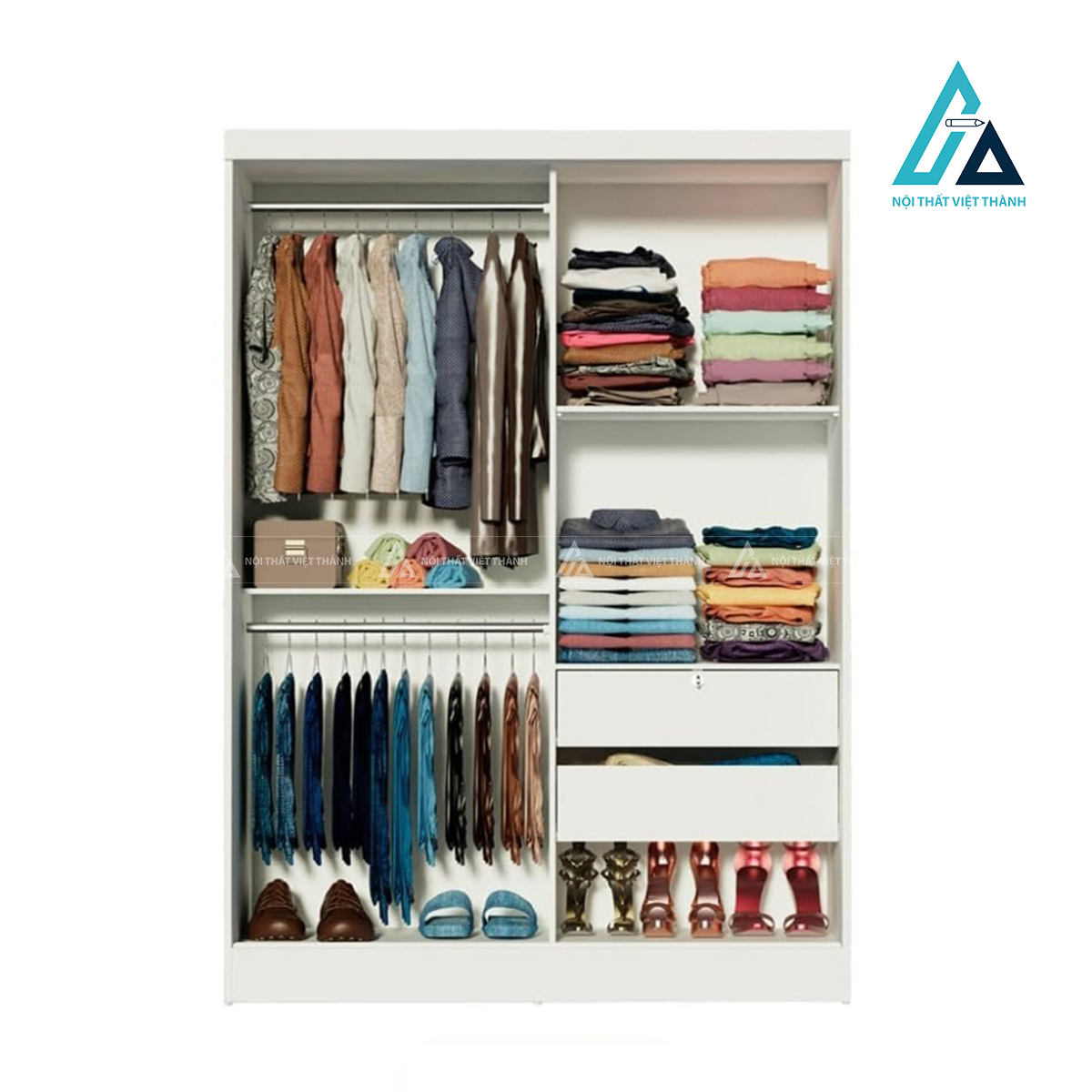 Tủ quần áo cửa lùa 2 cánh gương màu trắng MDF nhỏ gọn hiện đại 3