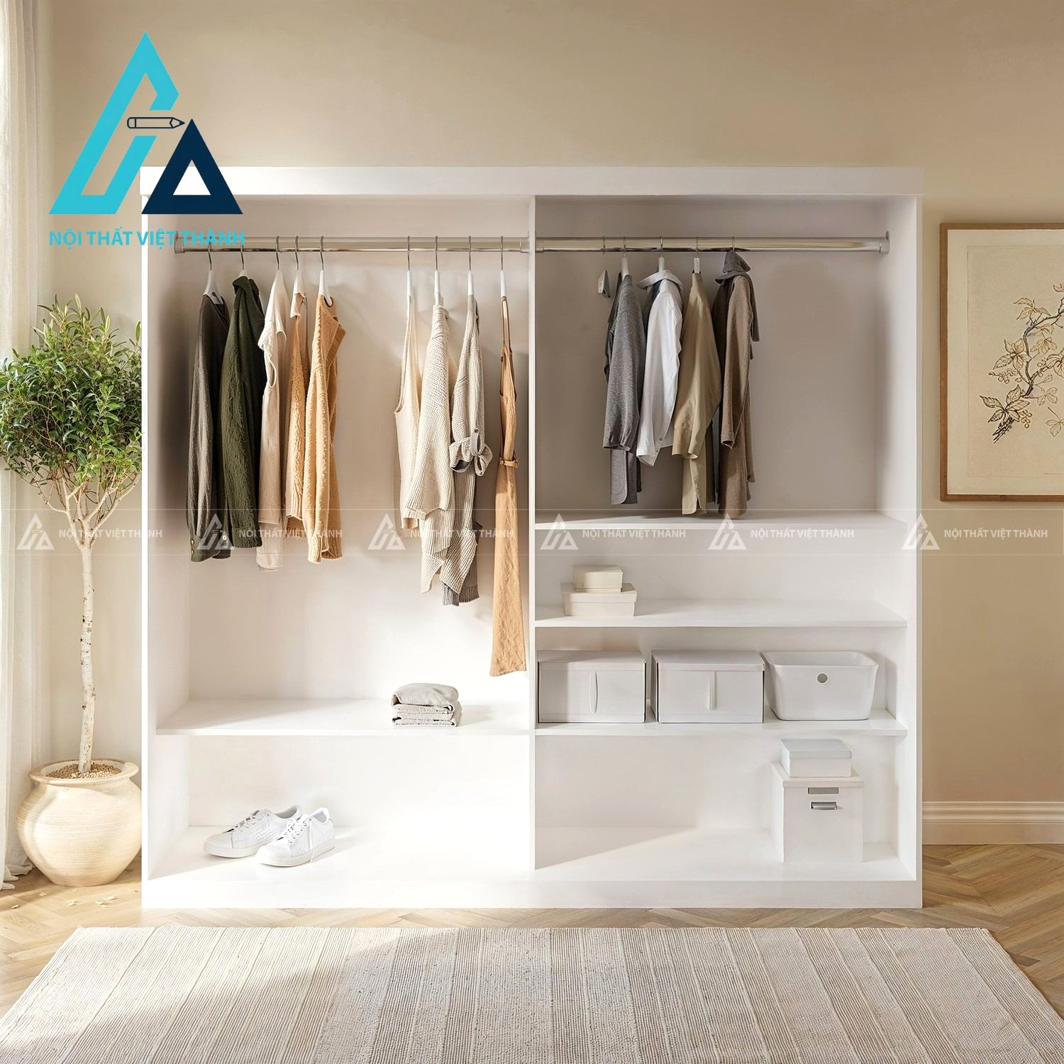 Tủ quần áo cửa lùa 2 cánh gương MDF màu trắng hiện đại tối ưu không gian 1