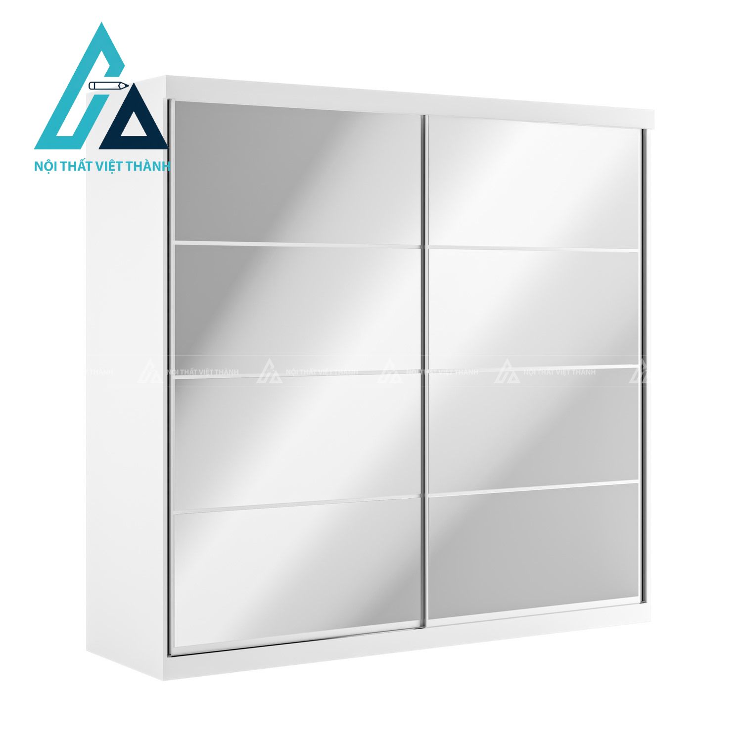 Tủ quần áo cửa lùa 2 cánh gương MDF màu trắng hiện đại tối ưu không gian 2