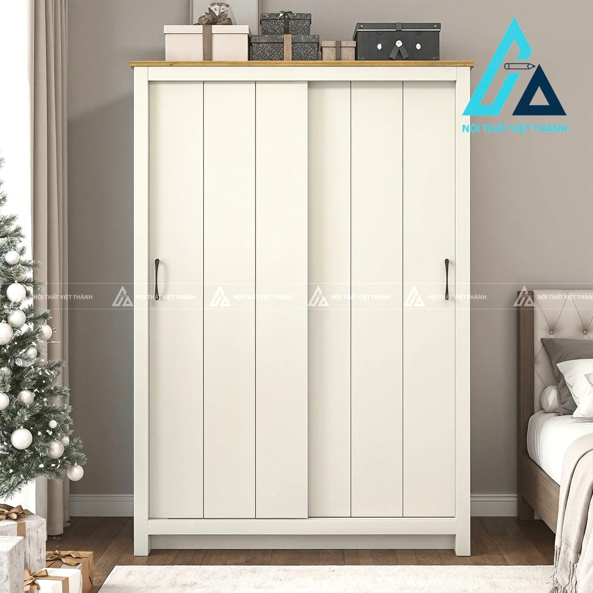 Tủ quần áo cửa lùa 2 cánh màu xám nhạt hiện đại tiết kiệm diện tích5,270,000