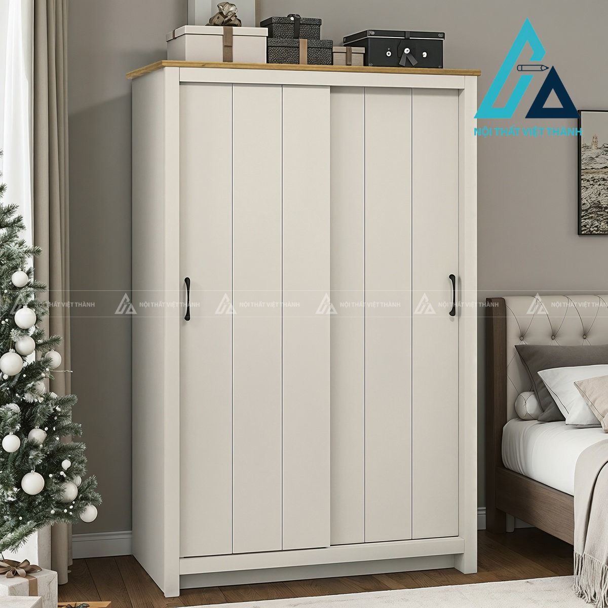 Tủ quần áo cửa lùa 2 cánh màu xám nhạt hiện đại tiết kiệm diện tích5,270,000 4