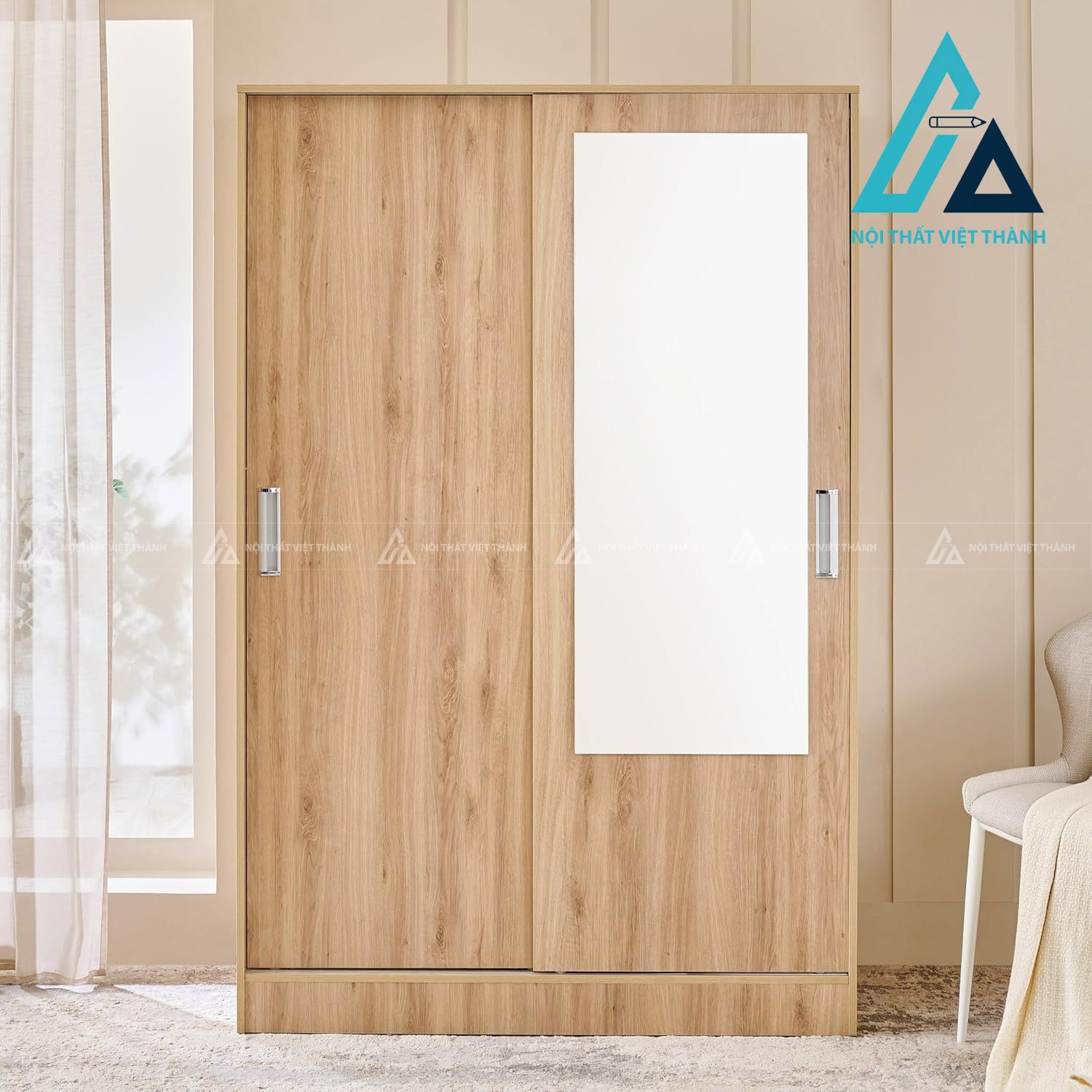 Tủ quần áo cửa lùa 2 cánh MDF kèm gương soi hiện đại tiện nghi 1
