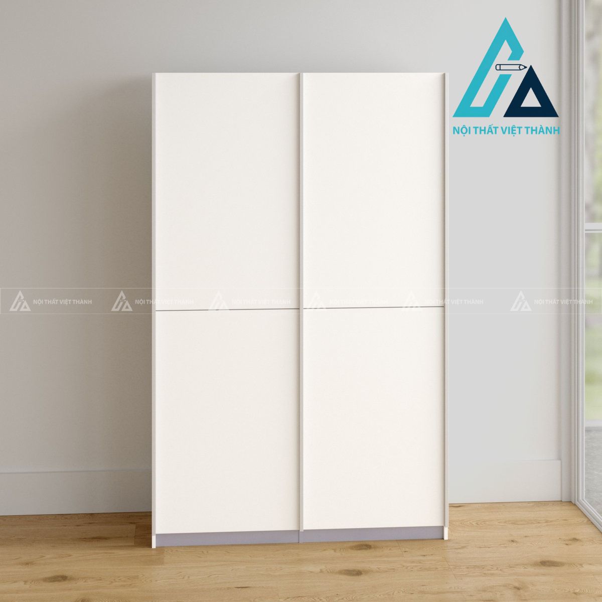 Tủ quần áo cửa lùa 2 cánh MDF màu trắng hiện đại tối ưu diện tích 1