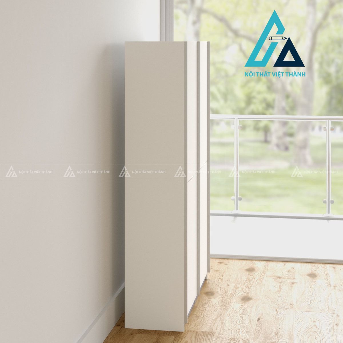 Tủ quần áo cửa lùa 2 cánh MDF màu trắng hiện đại tối ưu diện tích 2