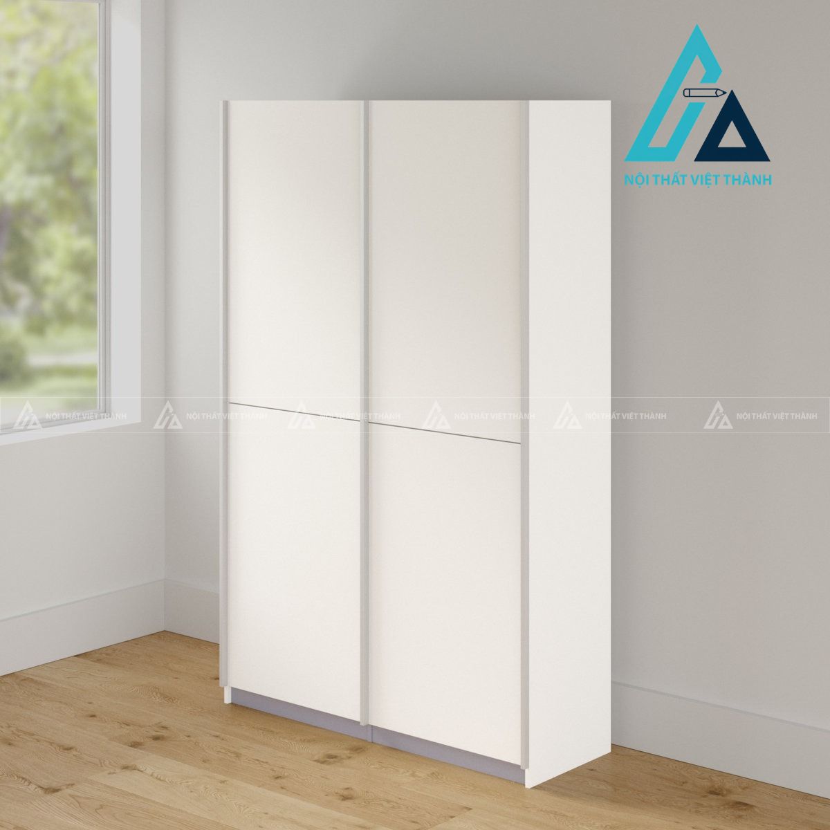 Tủ quần áo cửa lùa 2 cánh MDF màu trắng hiện đại tối ưu diện tích 5