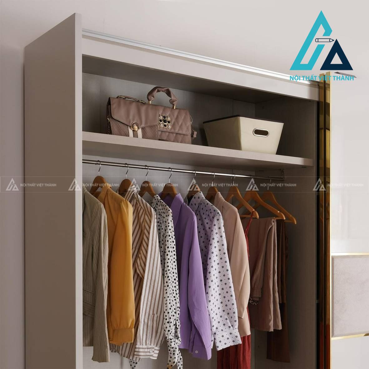 Tủ quần áo cửa lùa 2 cánh MDF màu xám hiện đại viền kim loại cao cấp 4