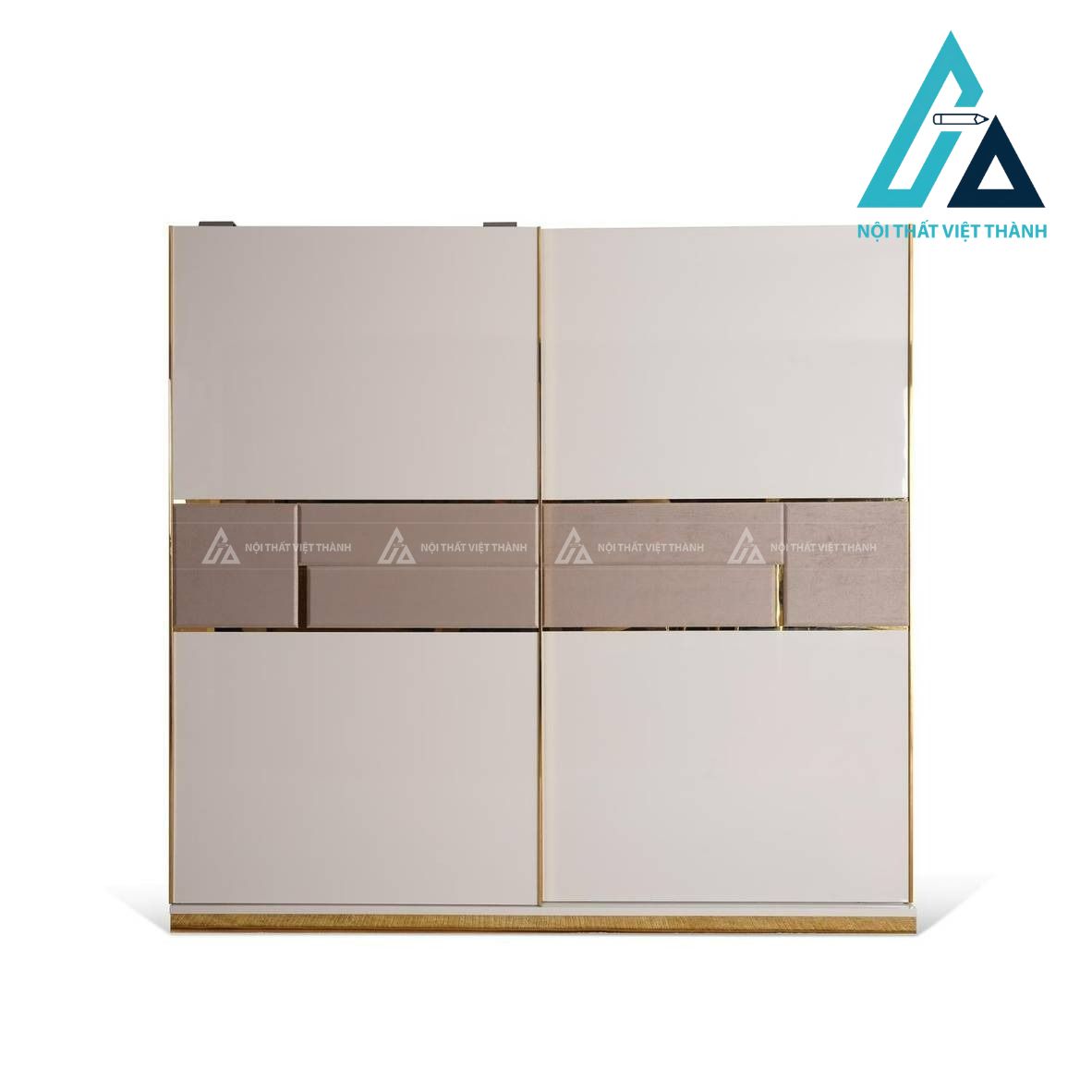Tủ quần áo cửa lùa 2 cánh MDF màu xám hiện đại viền kim loại cao cấp 6