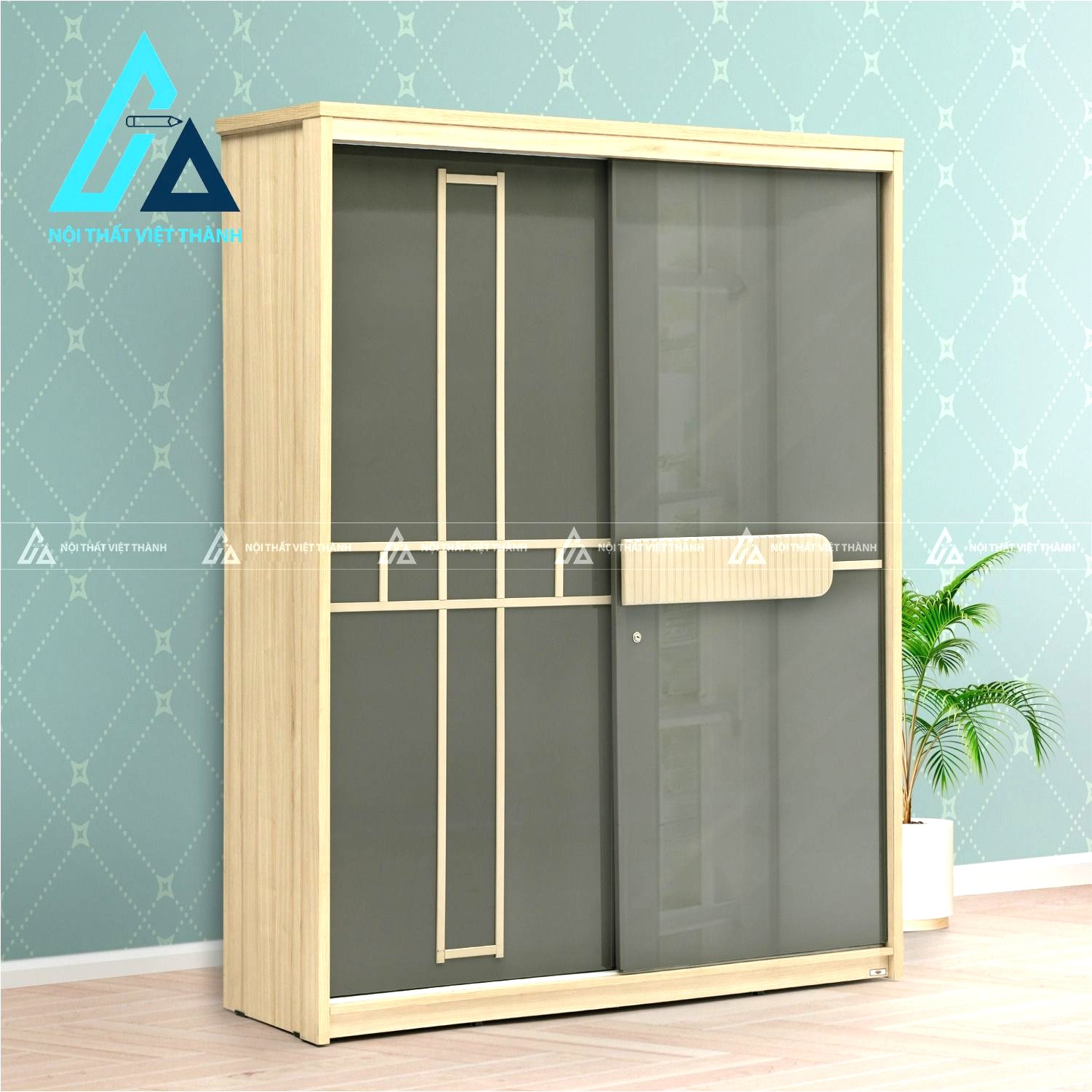 Tủ quần áo cửa lùa 2 cánh MDF phối màu hiện đại tối ưu không gian