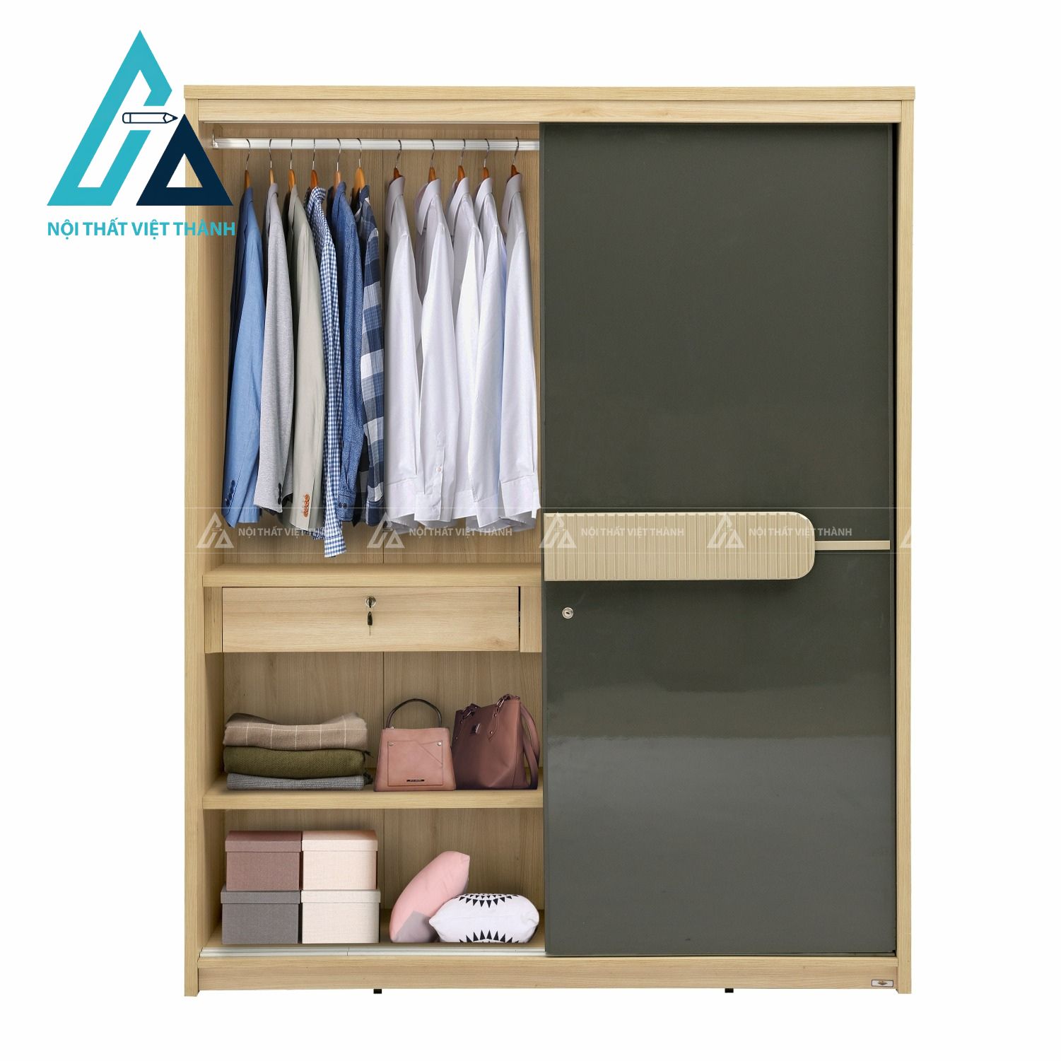 Tủ quần áo cửa lùa 2 cánh MDF phối màu hiện đại tối ưu không gian 1